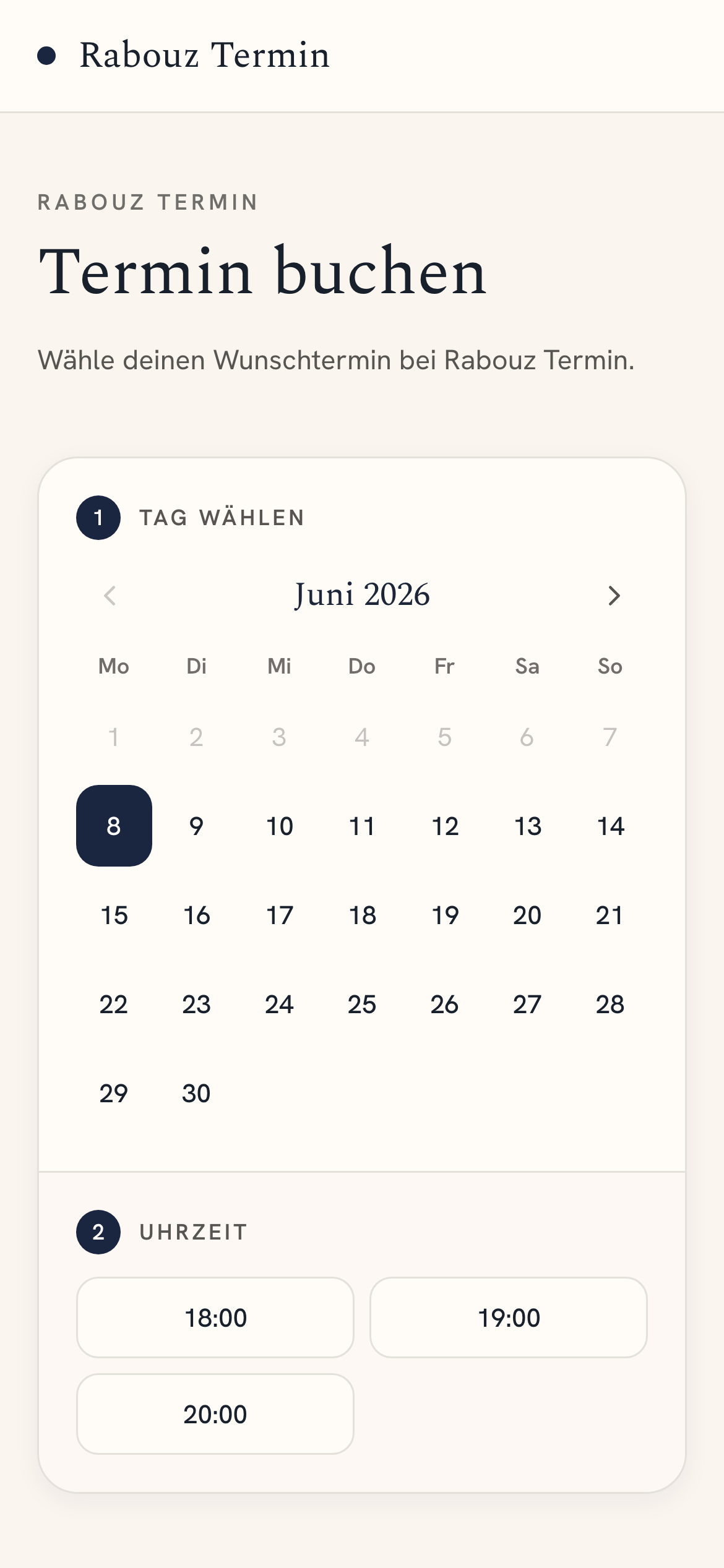 Buchungsseite am Smartphone